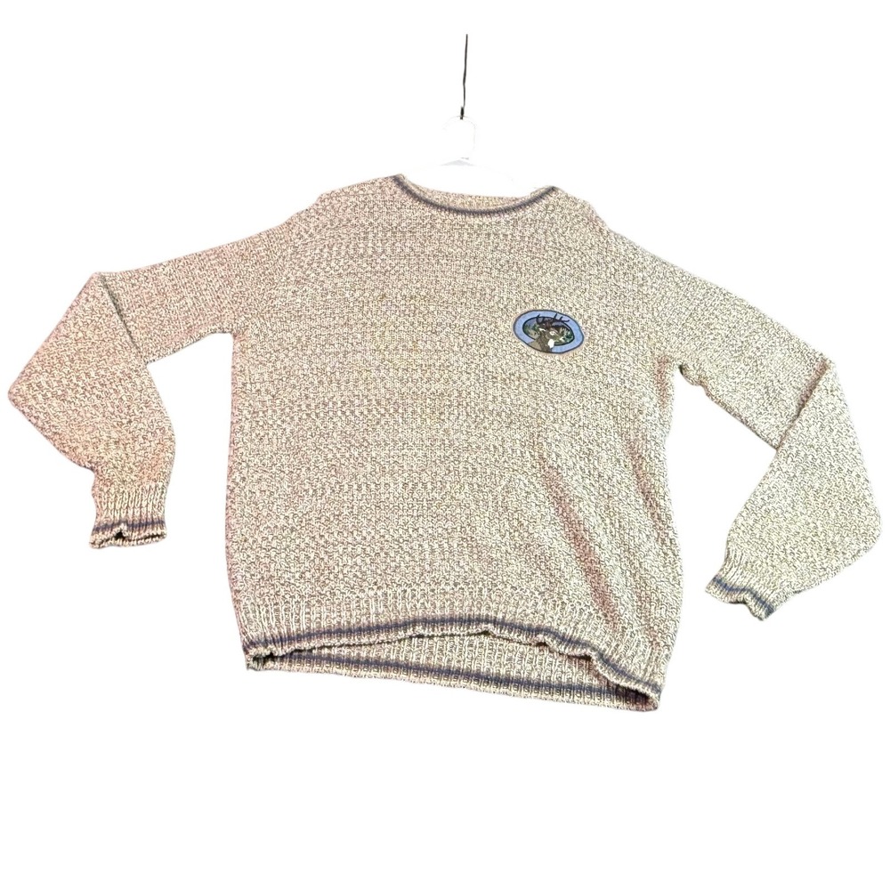 Shenandoah Vintage Mens Buck Deer Patch Knit Sweater Tan‎ Brown Cotton Blend M